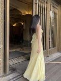 Mermaid Spaghetti Straps Yellow Chiffon Long Prom Dresses Evening Dress With Beads HZ1023