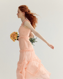 Orange-pink A Line Spaghetti Strap Lace Long Prom Dress Party Dress HZ1023