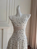 A Line Spaghetti Straps Polka Dots Lace Chiffon Prom Dress Formal Dress HZ1023