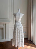 A Line Spaghetti Straps Polka Dots Lace Chiffon Prom Dress Formal Dress HZ1023