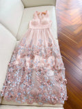Light Pink A Line Halter Butterfly Appliques Tulle Prom Dress Evening Dress HZ1023