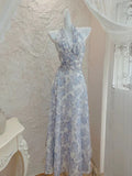 Elegant A Line Halter Lilac Floral Chiffon Long Evening Dress Outfits HZ1023