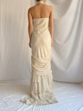Vintage Apricot Draped Gown Featuring Strapless Neckline Dress with Scarf HZ1023
