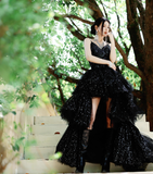 Sexy Ball Gown Spaghetti Straps Black Sequin Layered Tulle Prom Dress Evening Dress 16th Birthday Dress HZ1023