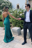 Green Mermaid Satin Long Prom Dress Backless Party Dress HZ1023
