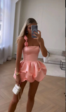 Cute Pink Ruffles Short Prom Dress Homecoming Dress HZ1023