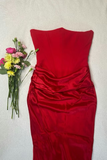 Charming Red Mermaid Strapless Satin Prom Dress Evening Dress HZ1023