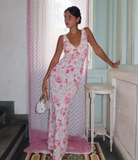 Pink Sheath V Neck Print Floral Chiffon Prom Dress Evening Dress HZ1023