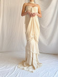 Vintage Apricot Draped Gown Featuring Strapless Neckline Dress with Scarf HZ1023