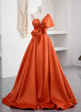 Elegant Spaghetti Straps Orange Satin Long Formal Prom Dress HZ1023