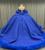 Royal Blue Ball Gown Off the Shoulder Beaded 3D Flowers Sweet 16 Dress Girls Party Gowns vestidos de quincea?era HZ1023