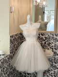 White Ball Gown Sweetheart Neck Beaded Tulle Short Homecoming Dress Birthday Dress HZ1023