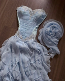 Baby Blue Dreamy A Line Sweetheart Neck Lace Ruffle Chiffon Evening Dress Party Dress HZ1023