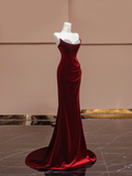 Burgundy Mermaid Strapless Beaded Velvet Long Prom Dress Party Dress HZ1023