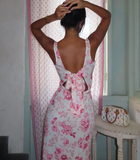 Pink Sheath V Neck Print Floral Chiffon Prom Dress Evening Dress HZ1023