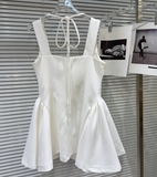 Cute A Line Strap Rhinestone White Satin Short Homecoming Dress Cocktail Dress HZ1023