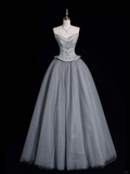 New Grey A Line Sweetheart Neck Beaded Satin Tulle Evening Dresses Party Dresses HZ1023