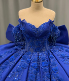 Royal Blue Ball Gown Off the Shoulder Beaded 3D Flowers Sweet 16 Dress Girls Party Gowns vestidos de quincea?era HZ1023