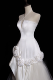 Gentle Mermaid Halter White Floral Satin Tulle Long Wedding Dress HZ1023
