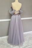 Off The Shoulder Tulle Applique Long Prom Dress Fairy Evening Dress HZ1023