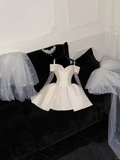 Cute A Line Off the Shoulder Beaded Ivory Satin Tulle Short Homecoming Dress Birthday Dress HZ1023