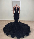 Charming Black Deep V-Neck Mermaid Prom Dresses HZ1023