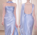 Elegant Sheath Beaded Lilac Satin Open Back Prom Dress Party Dress HZ1023