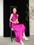 Simple Bright Pink A Line Spaghetti Strap Satin Prom Dress Evening Dress HZ1023