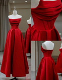 Red Strapless A LineEvening Dress Long Party Prom Dress HZ1023
