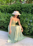 Elegant Green A Line Spaghetti Strap Chiffon Long Prom Dress Party Dress HZ1023