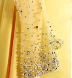 Elegant A Line Sweetheart Neck Long Sleeve Rhinestone Satin Long Prom Evening Dress HZ1023