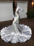 Gorgeous Silver Long Sleeves Mermaid Evening Dress Prom Dress HZ1023