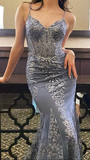 Charming V Neck Lace Mermaid Prom Dress Long Evening Dress HZ1023