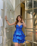 Cute Blue Short Prom Dress A Line Homecoming Dress HZ1023