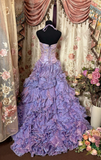 Exquisite Purple Ball Gown Halter Embroidery Layered Satin Long Prom Dress Evening Dress HZ1023