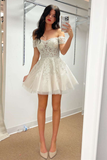 White Applique Off-the-Shoulder A-Line Short Graduation Gown,Charming Homecoming Dress HZ1023