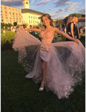 Beautiful Pink Sweetheart Tulle Prom Dress Long Party Dress With Applique HZ1023