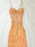 Retro Orange Print Floral A Line Spaghetti Straps Chiffon Long Prom Dress Cocktail Dress HZ1023