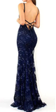 Navy Blue Mermaid Lace Long Evening Dress Formal Prom Dress HZ1023