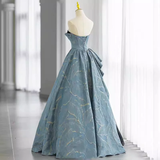 Chic Blue Strapless Long Prom Dress Fairy Evening Dress HZ1023