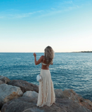 Unique Two Piece Spaghetti Strap Ruffle Light Champagne Chiffon Prom Dress Evening Dress HZ1023