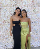 Strapless Long Mermaid Slit Corset Prom Dresses Ruched Formal Evening Party Dresses Bridesmaid Dresses HZ1023