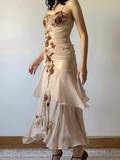 Dark Apricot Mermaid Spaghetti Strap Beaded Chiffon Prom Dress Evening Dress HZ1023