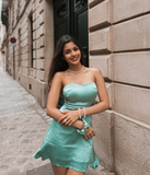 Turquoise A Line Sweetheart Neck Satin Short Homecoming Dress HZ1023