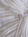 Elegant White A Line Halter Pearl Pleated Chiffon Prom Dress Vacation Dress HZ1023
