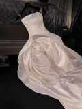 Elegant A Line Strapless Flower Ivory Satin Long Prom Dress Graduation Prom Dress HZ1023