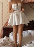 Princess A Line V Neck White Satin Short Homecoming Dress Birthday Dress HZ1023