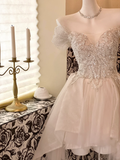 Gorgeous A Line Off the Shoulder Beaded Sequin Tulle Short Homecoming Dress Cocktail Dress HZ1023