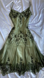 Vintage Green Spaghetti Straps Beaded Prom Dress HZ1023