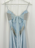 Baby Blue A Line Spaghetti Strap Sequin Satin Long Prom Dress Gown Dress HZ1023